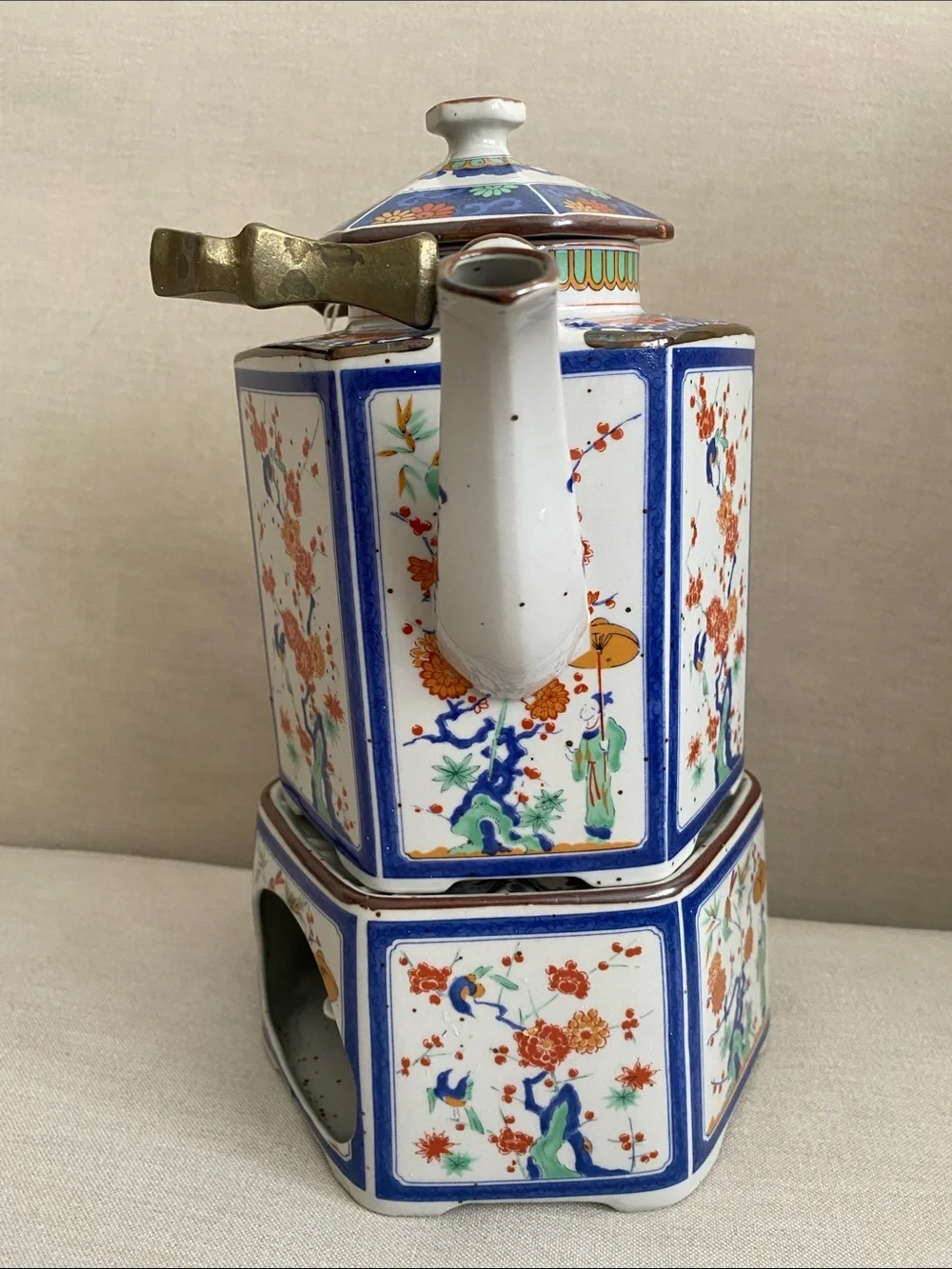 Vintage Japanese Toscany Collection Spring Floral Teapot with Candle Warmer